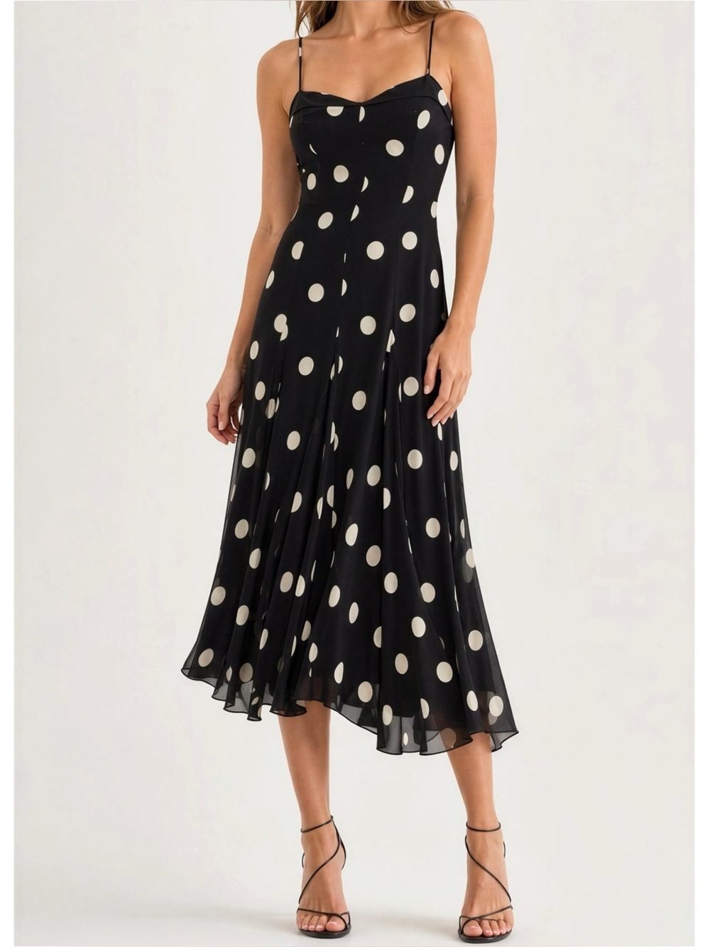 REFORMATION Fredo Polka Dot Midi Dress, Black, 0 (US)